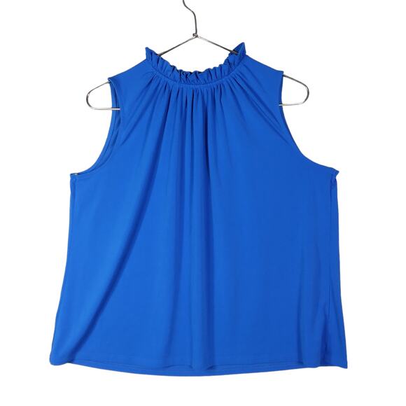 Worthington Blouse Size Petite Large Blue Sleeveless Ruffled Neckline - Picture 1 of 5